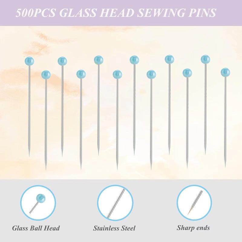 Sunenlyst 500 PCS Quilting Pins, 1.75IN Straight Pins Long Blue Glass Ball Head Sewing Pins for Fabric, Stainless Steel Dressmaker for Sewing, Crafts, Jewelry Making, DIY - Image 3